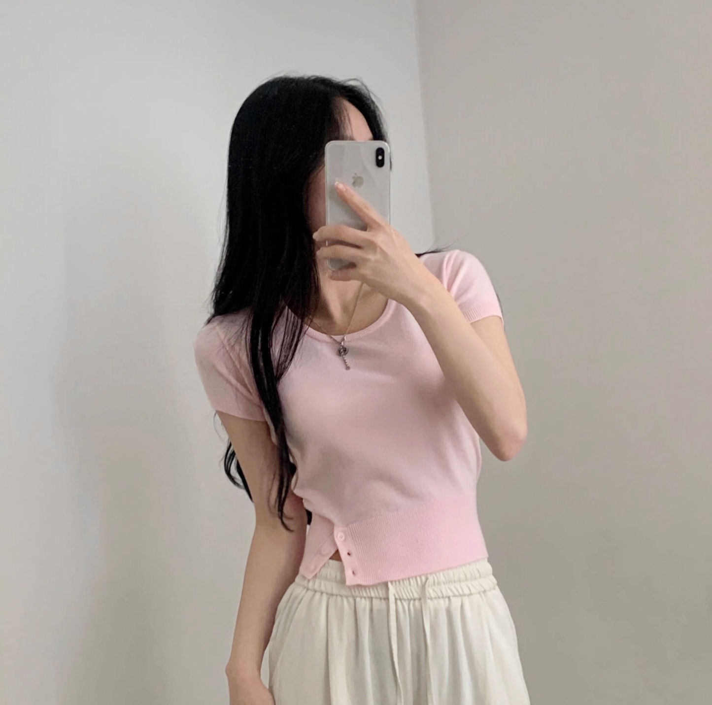 Button Color Knit Top