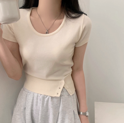 Button Color Knit Top