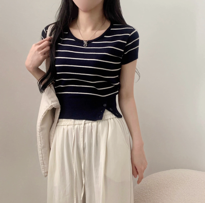 Button Color Knit Top